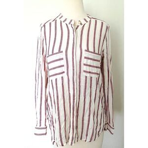 LOFT Womens Button Up Striped Long Sleeve Lightweight Rayon Blouse Top Sz M